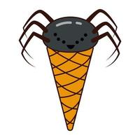 Eis mit Spinne. Halloween-Süßigkeiten. süße Spinne in einem Waffelkegel. vektor