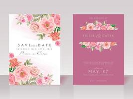skön rosa blommig vattenfärg bröllop inbjudan kort vektor