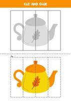 Schnitt- und Klebespiel für Kinder. handgezeichnete Teekanne. vektor