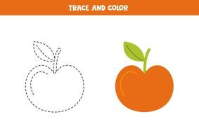 Verfolgen und färben Sie den süßen, handgezeichneten Apfel. Arbeitsblatt für Kinder. vektor