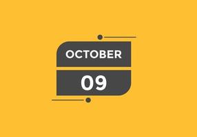 oktober 9 kalender påminnelse. 9:e oktober dagligen kalender ikon mall. kalender 9:e oktober ikon design mall. vektor illustration