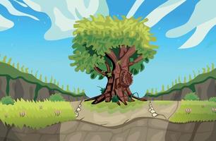 landschaft großer baum spiel hintergrund cartoon vektor, spieldesign natur vermögenswert vektor