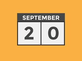 september 20 kalender påminnelse. 20:e september dagligen kalender ikon mall. kalender 20:e september ikon design mall. vektor illustration