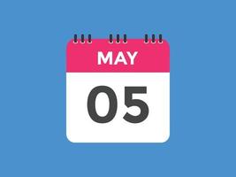 5. Mai Kalendererinnerung. 5. mai tägliche kalendersymbolvorlage. Kalender 5. Mai Icon-Design-Vorlage. Vektor-Illustration vektor