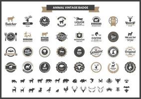 vintage badge set med fladdermus och andra djur vektor