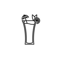 Softdrink-Glas-Symbol mit Schirmgarnitur und Zitronenscheibe auf weißem Hintergrund. Einfach, Linie, Silhouette und sauberer Stil. Schwarz und weiß. geeignet für symbol, zeichen, symbol oder logo vektor