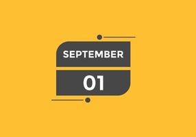 september 1 kalender påminnelse. 1:a september dagligen kalender ikon mall. kalender 1:a september ikon design mall. vektor illustration