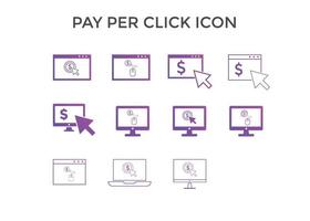 uppsättning av betala per klick ikoner. begrepp för seo, betalning samling och webb design. ppc ikon vektor
