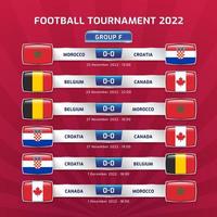 fotboll 2022 och fotboll mästerskap turnering i qatar - grupp f belgien kanada marocko kroatien vektor illustration