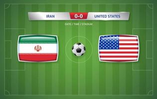 iran gegen us-anzeigetafel-sendungsvorlage für sportfußballturnier 2022 und fußballmeisterschaftsvektorillustration vektor