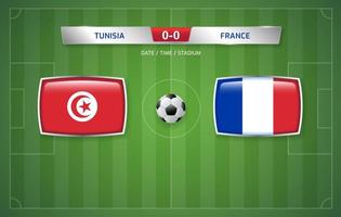 tunisien mot Frankrike tavlan utsända mall för sport fotboll turnering 2022 och fotboll mästerskap vektor illustration