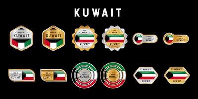 made in kuwait etikett, stempel, abzeichen oder logo. mit der Nationalflagge von Kuwait. auf Platin-, Gold- und Silberfarben. Premium- und Luxus-Emblem vektor