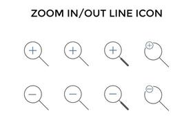 uppsättning av zoom i ut ikoner. förstorande glas zoom i plus tecken. Begagnade för seo eller webbplatser. vektor