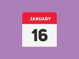 januari 16 kalender påminnelse. 16: e januari dagligen kalender ikon mall. kalender 16: e januari ikon design mall. vektor illustration