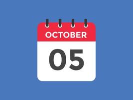 oktober 5 kalender påminnelse. 5:e oktober dagligen kalender ikon mall. kalender 5:e oktober ikon design mall. vektor illustration