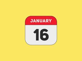 januari 16 kalender påminnelse. 16: e januari dagligen kalender ikon mall. kalender 16: e januari ikon design mall. vektor illustration