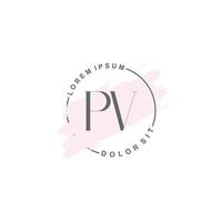 anfängliches pv-minimalistisches logo mit pinsel, anfängliches logo für unterschrift, hochzeit, mode. vektor