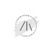 initiales zk minimalistisches logo mit pinsel, initiales logo für unterschrift, hochzeit, mode. vektor
