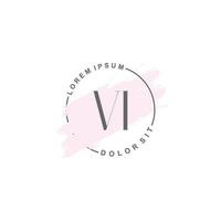 anfängliches vi-minimalistisches logo mit pinsel, anfängliches logo für unterschrift, hochzeit, mode. vektor