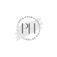 anfängliches ph-minimalistisches logo mit pinsel, anfängliches logo für unterschrift, hochzeit, mode. vektor
