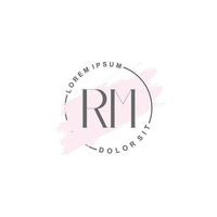 anfängliches rm-minimalistisches logo mit pinsel, anfängliches logo für unterschrift, hochzeit, mode. vektor