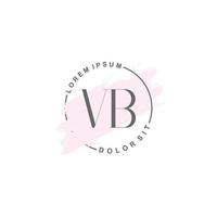 anfängliches vb-minimalistisches logo mit pinsel, anfängliches logo für unterschrift, hochzeit, mode. vektor