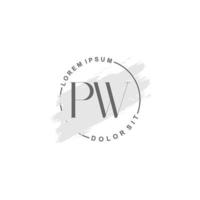 anfängliches pw-minimalistisches logo mit pinsel, anfängliches logo für unterschrift, hochzeit, mode. vektor