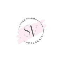 initiales sv minimalistisches logo mit pinsel, initiales logo für unterschrift, hochzeit, mode. vektor