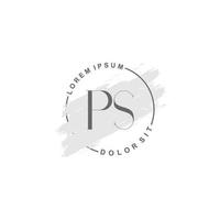 anfängliches ps-minimalistisches logo mit pinsel, anfängliches logo für unterschrift, hochzeit, mode. vektor