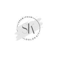 anfängliches sk-minimalistisches logo mit pinsel, anfängliches logo für unterschrift, hochzeit, mode. vektor