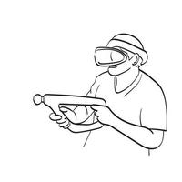 Strichzeichnungen Mann spielt Schießpistole mit vr Brille Illustration Vektor handgezeichnet isoliert auf weißem Hintergrund