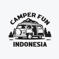 Camper-Spaß-Logo. Campervan fertiger Logo-Vektor isoliert vektor