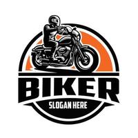 premie cyklist logotyp mall vektor illustration. perfekt logotyp för motorcykel klubb relaterad industri