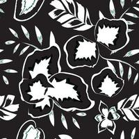hand dragen illustration med svart och vit tropisk sömlös mönster växter på svart bakgrund. trendig vektor mönster. djungel tapet. exotisk tropikerna sommar. modern textur. vår dekor