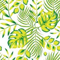 exotische dschungelpflanzen illustrieren nahtloses muster mit grünen monstra-blättern und palmblatt auf weißem hintergrund. tropische nahtlose Tapete. modische Druckstruktur. Exotischer Sommer. Herbsttapete vektor