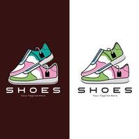 sneakers sko logotypdesign, vektorillustration av trendiga ungdomsskor, enkelt funky koncept vektor