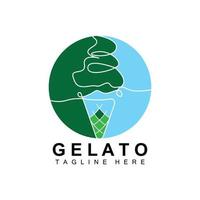 Eiscreme-Gelato-Logo-Design, süße weiche kalte Speisen, Produkte der Vektormarke vektor