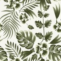trender abstrakt sömlös mönster med grön årgång tropisk monstera löv, handflatan blad och växter på vit bakgrund. vektor design. djungel skriva ut. blommig bakgrund. exotisk tropisk. sommar design