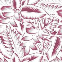 nahtloses muster der weinlese-abstrakten natur mit rosa einfarbigen tropischen blättern und pflanzenlaub auf weißem hintergrund. Dschungeldruck. Blumenhintergrund. modische Textur. Naturtapete vektor