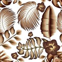 einfarbiges braunes tropisches nahtloses muster mit bananenblättern, palme, monsterblatt und abstraktem blumenvektor auf weißem hintergrund. modisches Vorlagendesign. Exotischer Sommer. Naturdrucke vektor
