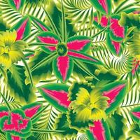 grüner wald tropisches nahtloses muster mit bunten blumenpflanzenblättern und -laub auf weißem hintergrund. Blumentapete. Dschungeldruck. Naturtapete. tropischer Hintergrund. Exotischer Sommer vektor