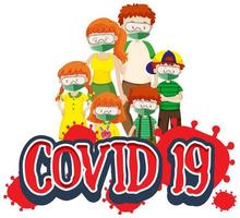 Covid-19-Poster mit Masken in der Familie vektor