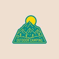 Outdoor Camping Mono Line Mountain Design für Abzeichen Patch Emblem Grafik Vektor Kunst T-Shirt Design