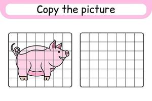 Kopieren Sie das Bild und färben Sie das Schwein. runden das Bild ab. beende das Bild. Malbuch. pädagogisches Zeichenübungsspiel für Kinder vektor