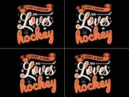 nur ein Junge, Mädchen, Bruder, Schwester, der Hockey-T-Shirt-Design liebt vektor
