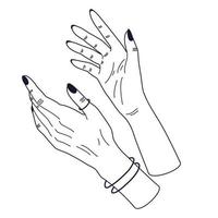 Frauenhände. weibliche hände mit verschiedenen gesten. Perfekt für Logos, Drucke, Muster, Poster und andere Designs. vektorillustration modischer minimalistischer linearer stil. vektor