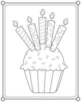 Geburtstagstorte mit Kerzen, geeignet für Malvorlagen für Kinder, Vektorgrafik vektor