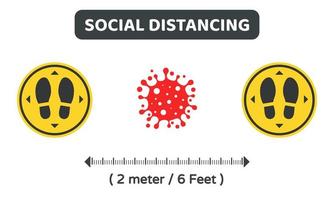 sociala distanserande fottillverkare och röda virusceller vektor