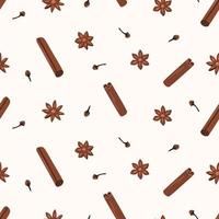 sömlös mönster kanel pinnar anis och kryddnejlika, doftande kryddor, vektor illustration
