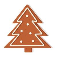 weihnachtslebkuchen in form eines weihnachtsbaums. köstliches neujahrsdessert, festliche lockige kekse mit glasur vektor